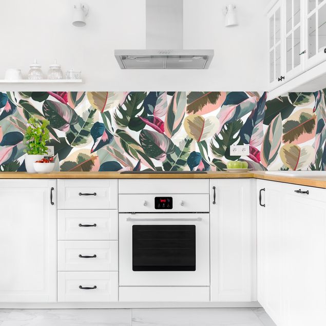 Küchenrückwand - Pinke Tropen Muster XXL II