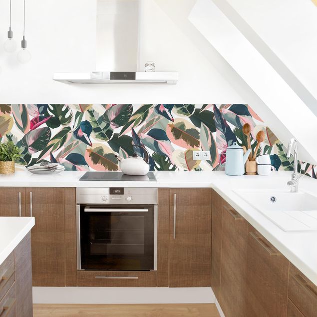 Küchenrückwand - Pinke Tropen Muster XXL II
