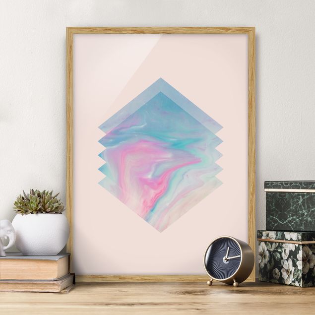 Moderne Bilder mit Rahmen Pinkes Wasser Marmor