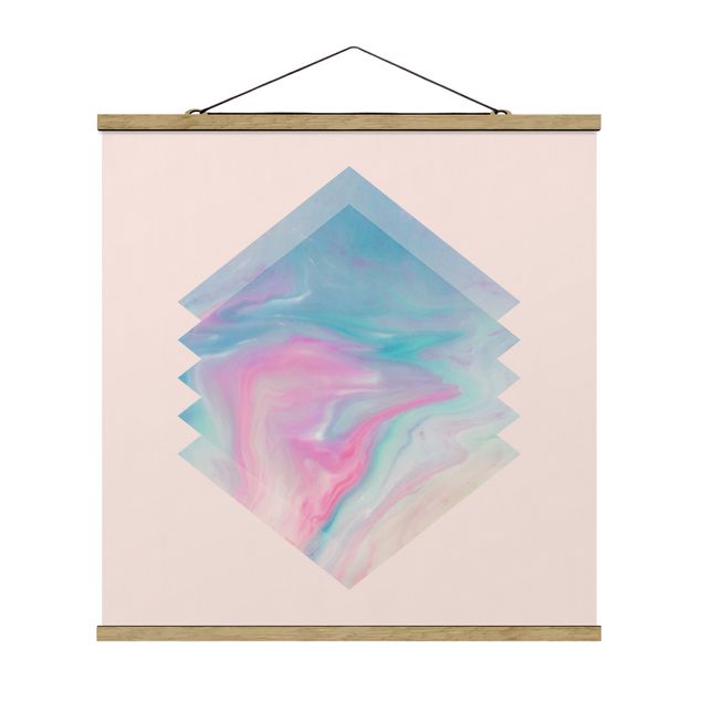 Stoffbild mit Posterleisten - Pinkes Wasser Marmor - Quadrat 1:1