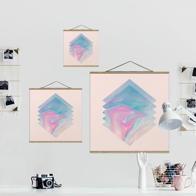 Stoffbild mit Posterleisten - Pinkes Wasser Marmor - Quadrat 1:1