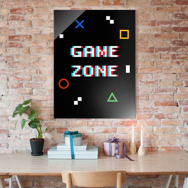 Glasbilder XXL Pixel Spruch Game Zone