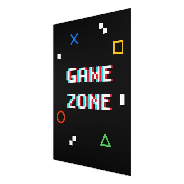 Glasbild - Pixel Spruch Game Zone - Hochformat