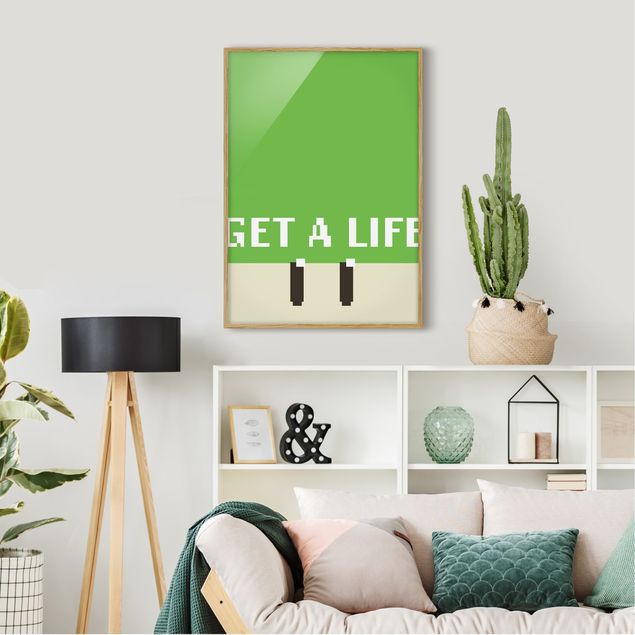 Sprüche Bilder mit Rahmen Pixel Spruch Get A Life in Grün