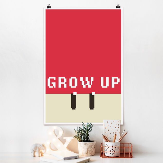 XXL Poster Pixel Spruch Grow Up in Rot
