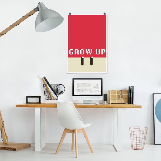 Poster mit Sprüchen Pixel Spruch Grow Up in Rot