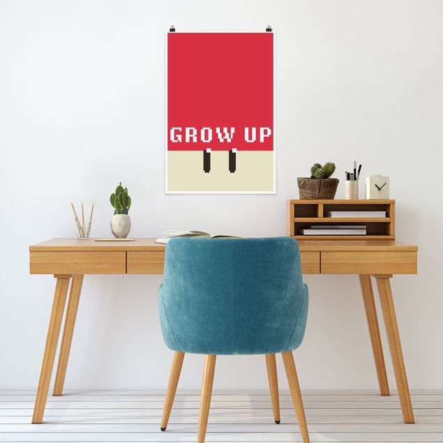 Moderne Poster Pixel Spruch Grow Up in Rot