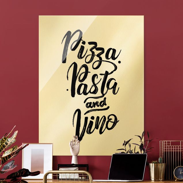 Glasbilder mit Sprüchen Pizza Pasta und Vino