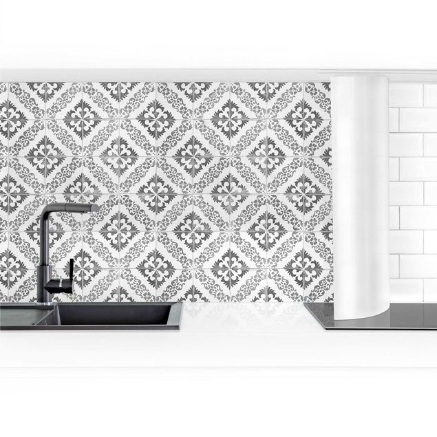 Küchenrückwand selbstklebend Portugiesische Vintage Keramikfliesen - Silves Schwarz Weiß