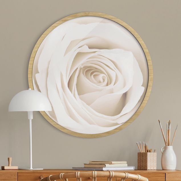 Runde Wandbilder Pretty White Rose