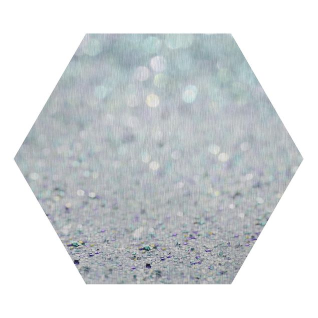 Hexagon Bild Alu-Dibond - Prinzessinnen Glitzerlandschaft in Mint