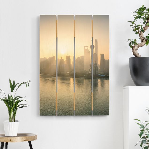 Holzbilder Syklines Pudong bei Sonnenaufgang