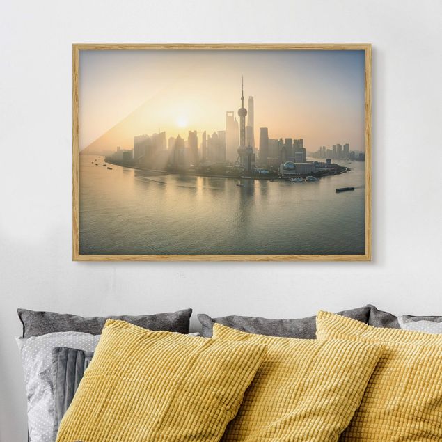 Skylines Bilder mit Rahmen Pudong bei Sonnenaufgang
