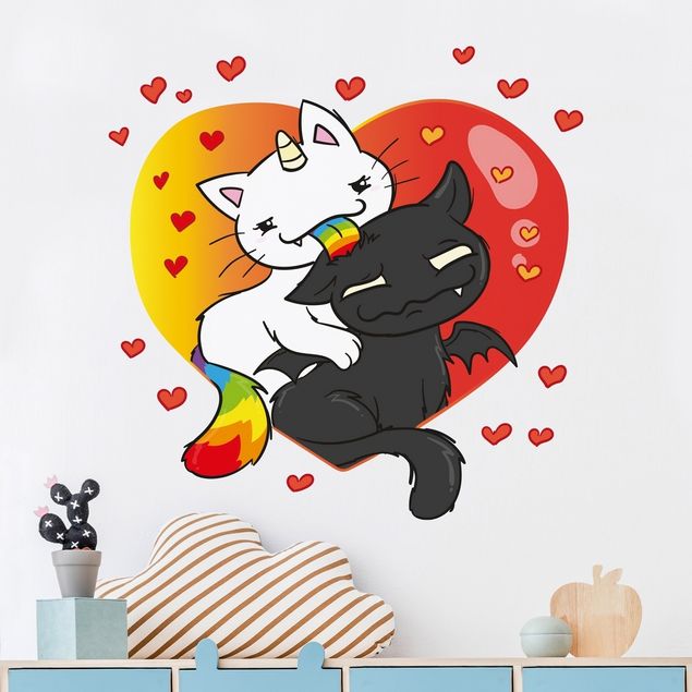 Wandtattoo - Pummeleinhorn - Katzen mit Herzen