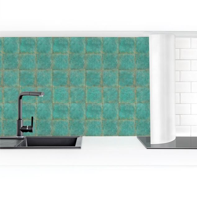 Küchenrückwand selbstklebend Quadratische Fliesen in Türkis
