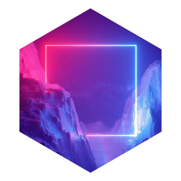 Hexagon Mustertapete selbstklebend - Quadratisches Neonlicht