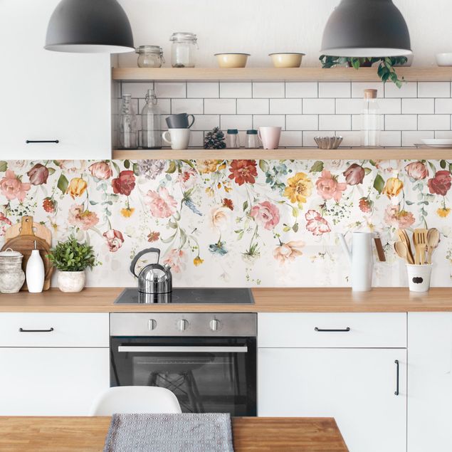 Wandpaneele Küche Rankende Blumen Aquarell