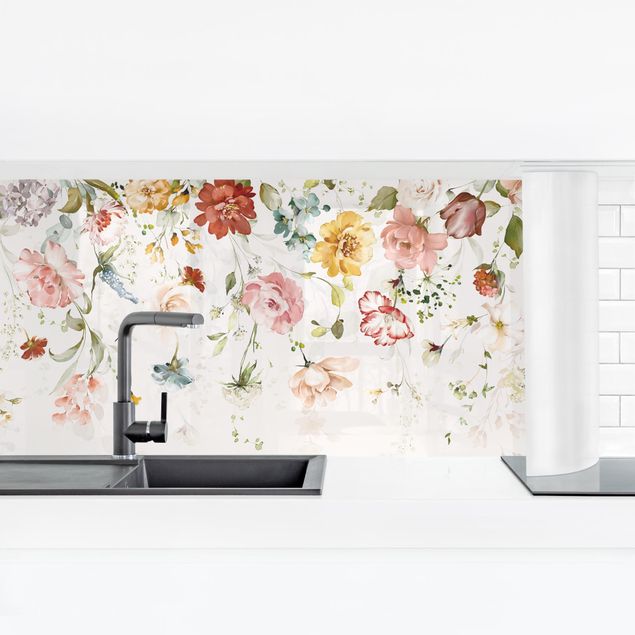 Küchenrückwand selbstklebend Rankende Blumen Aquarell