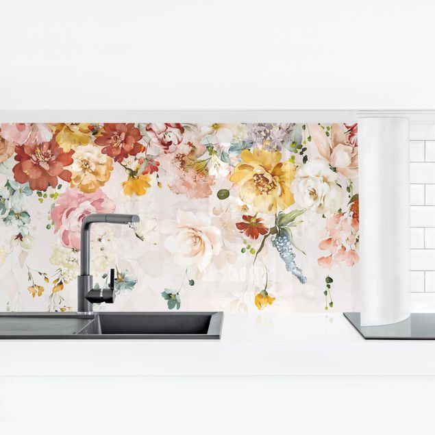 Küchenrückwand selbstklebend Rankende Blumen Aquarell Vintage