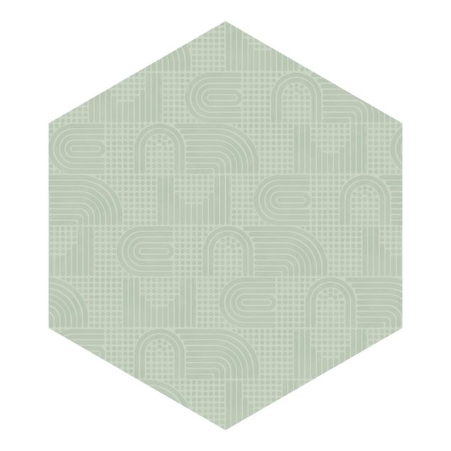 Hexagon Mustertapete selbstklebend - Regenbogen Muster in Salbei