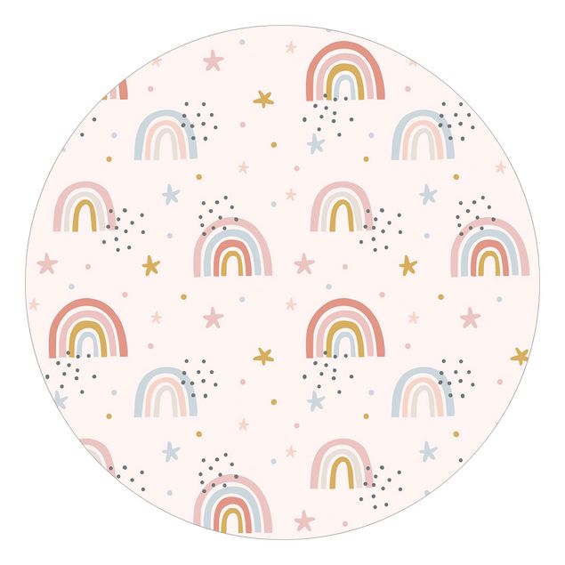 Runde Tapete selbstklebend - Regenbogenwelt mit Sternen und Pünktchen