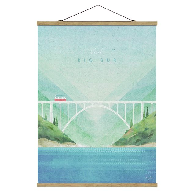 Stoffbild mit Posterleisten - Reiseposter - Big Sur - Hochformat 3:4