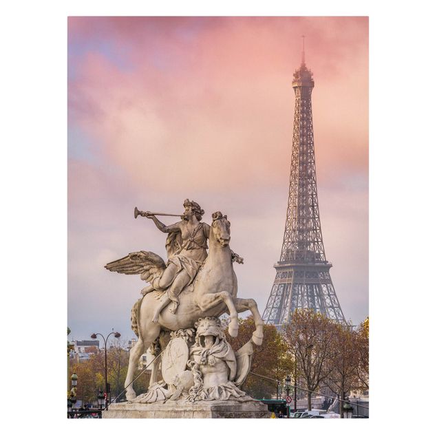 schöne Leinwandbilder Reiterstatue vor Eiffelturm
