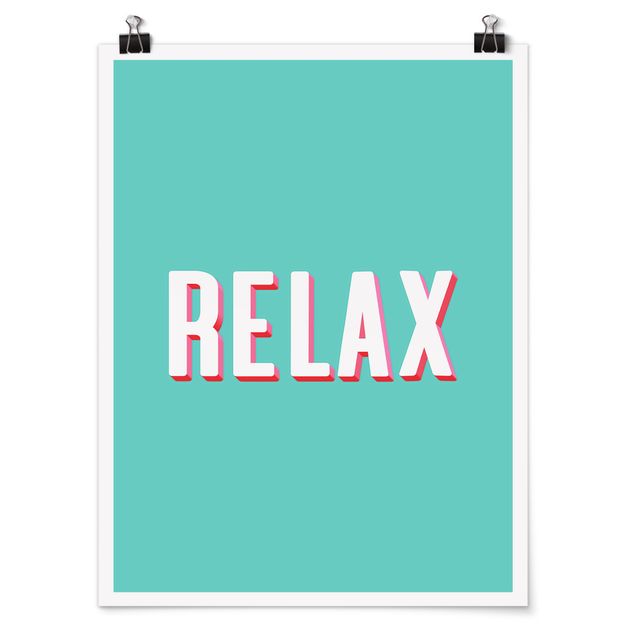 Poster - Relax Typo auf Blau - Hochformat 3:4