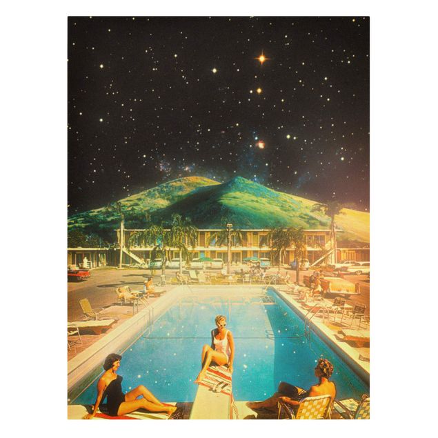 Leinwandbild - Retro Collage - Weltraum Pool - Hochformat 3:4
