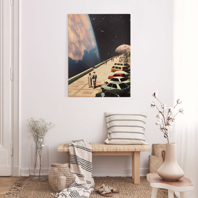 schöne Leinwandbilder Retro Collage - Weltraum Promenade