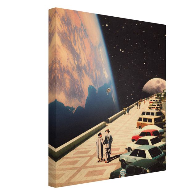 Leinwandbild - Retro Collage - Weltraum Promenade - Hochformat 3:4