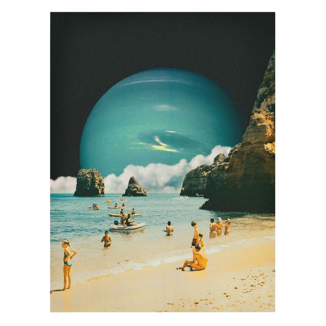 Leinwandbilder Retro Collage - Weltraum Strand