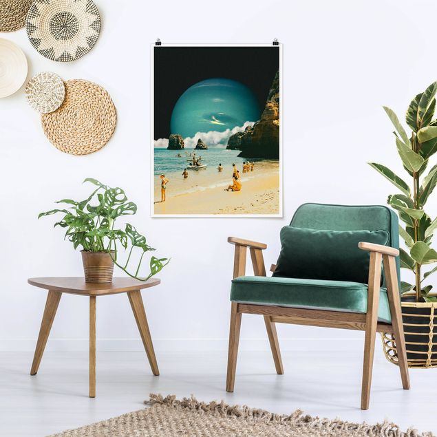 Moderne Poster Retro Collage - Weltraum Strand