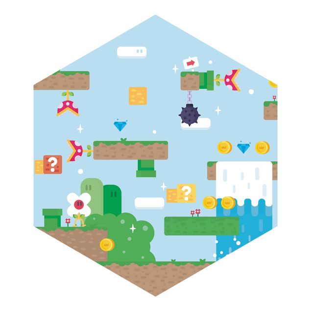 Hexagon Mustertapete selbstklebend - Retro Game Klassiker