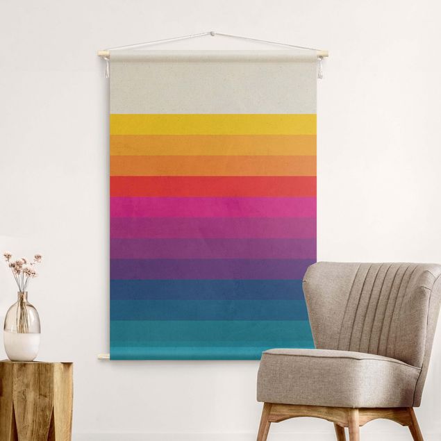 Wandbehang groß Retro Regenbogen Streifen