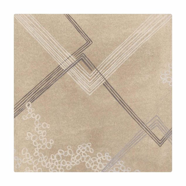 Kork-Teppich - Ringe und Striche auf Pergament - Quadrat 1:1