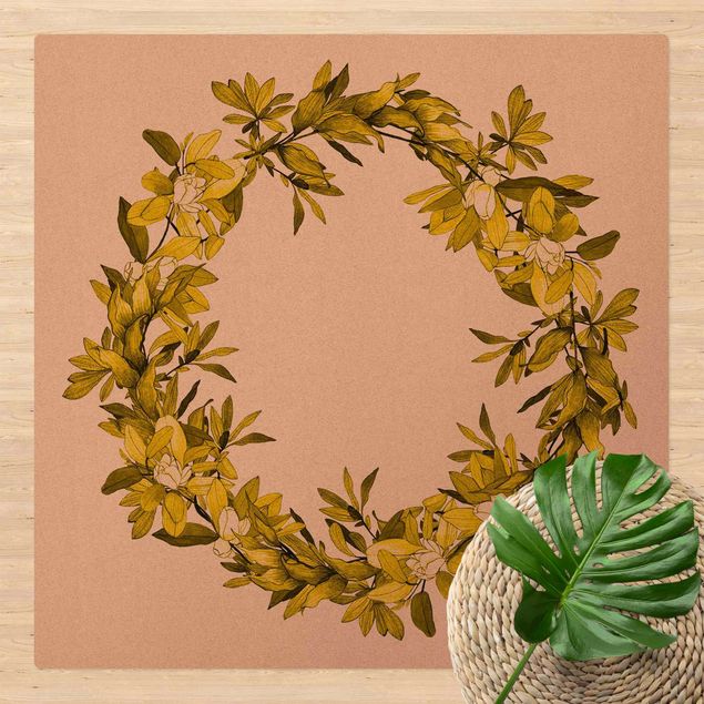 Teppich modern Romantischer Blütenkranz Gelb