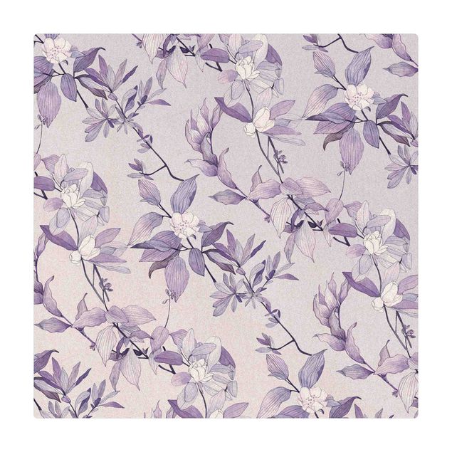 Kork-Teppich - Romantisches Blütenaquarell Natur Flieder - Quadrat 1:1