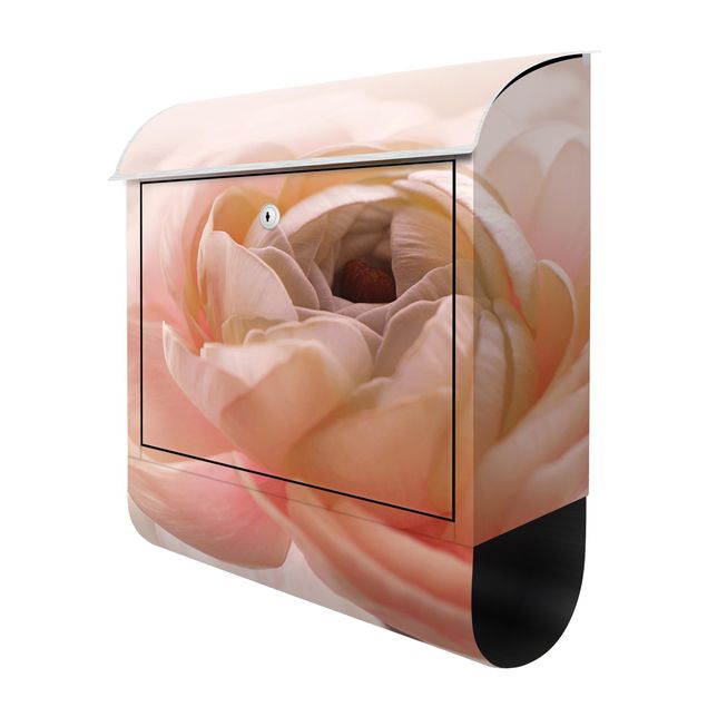 Design Briefkasten Rosa Blüte im Fokus