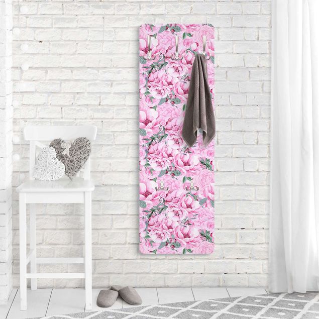 Wandgarderobe mit Motiv Rosa Blütentraum Pastell Rosen in Aquarell