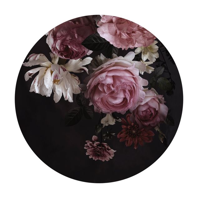 Vinyl-Matten Rosa Blumen auf Schwarz Vintage