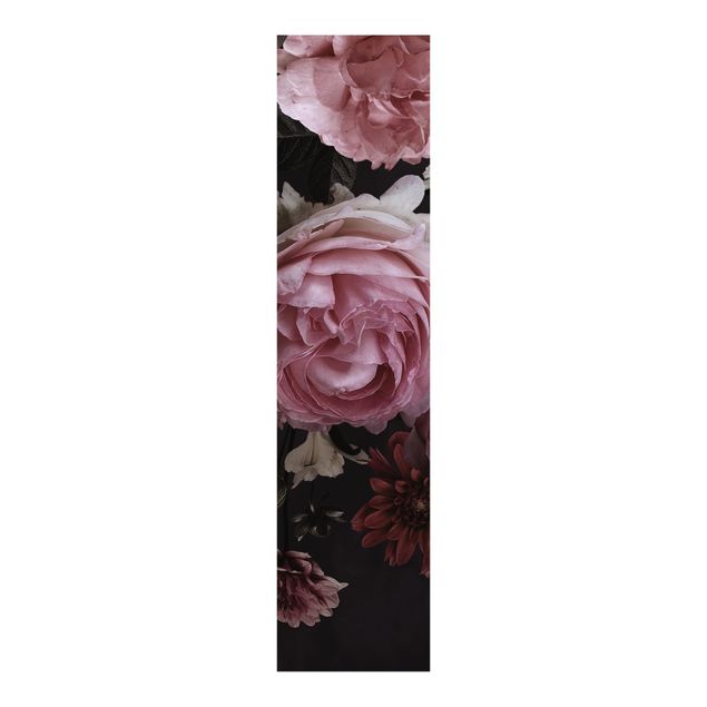 Schiebevorhänge Rosa Blumen auf Schwarz Vintage