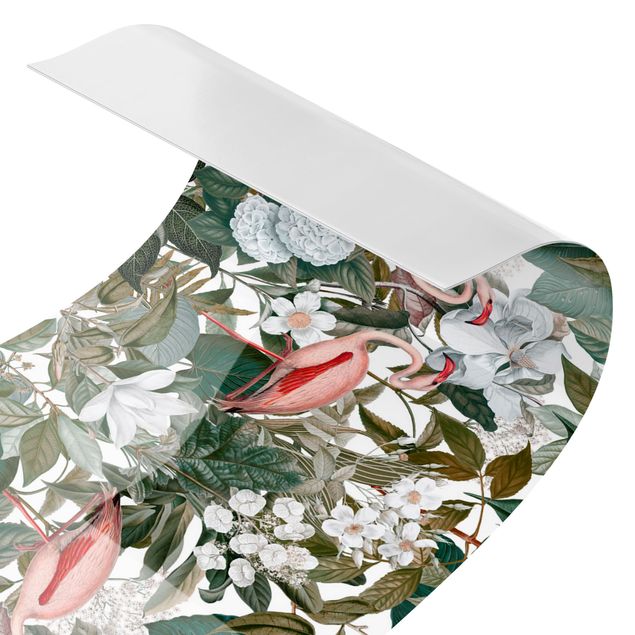 Spritzschutz Küche ohne bohren Rosa Flamingos mit Blättern und weißen Blumen II