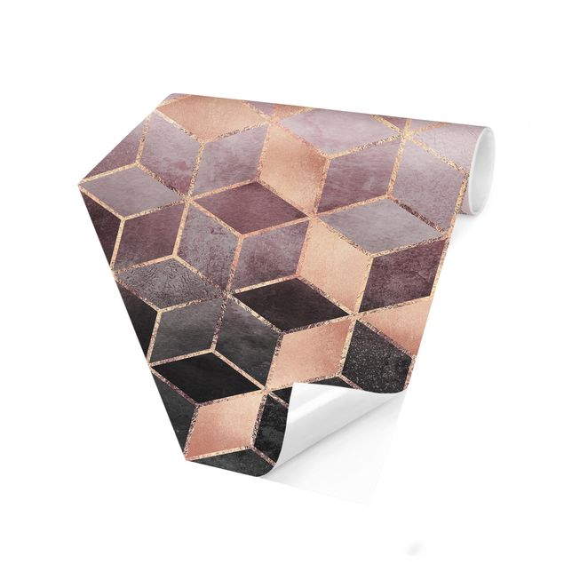 Hexagon Mustertapete selbstklebend - Rosa Grau goldene Geometrie
