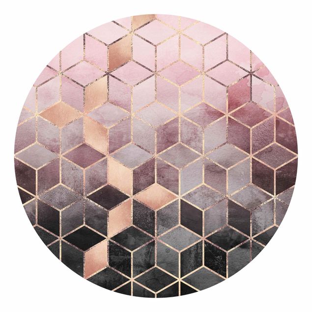 Runde Tapete selbstklebend - Rosa Grau goldene Geometrie