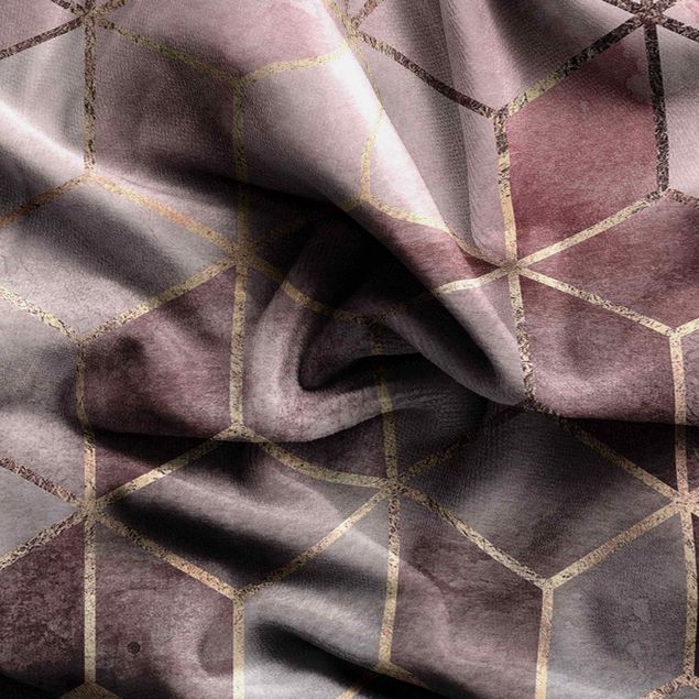 Vorhang blickdicht Rosa Grau goldene Geometrie