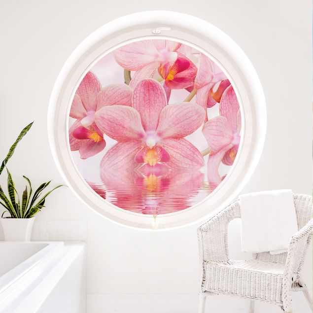 Fensterfolie farbig Rosa Orchideen auf Wasser