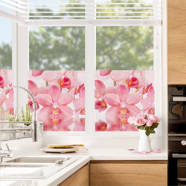 Klebefolie für Fenster Rosa Orchideen auf Wasser