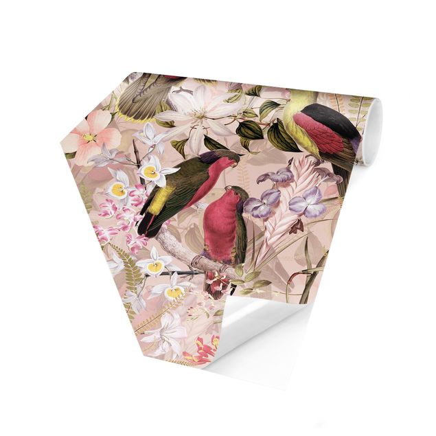 Uta Naumann Bilder Rosa Pastell Vögel mit Blumen