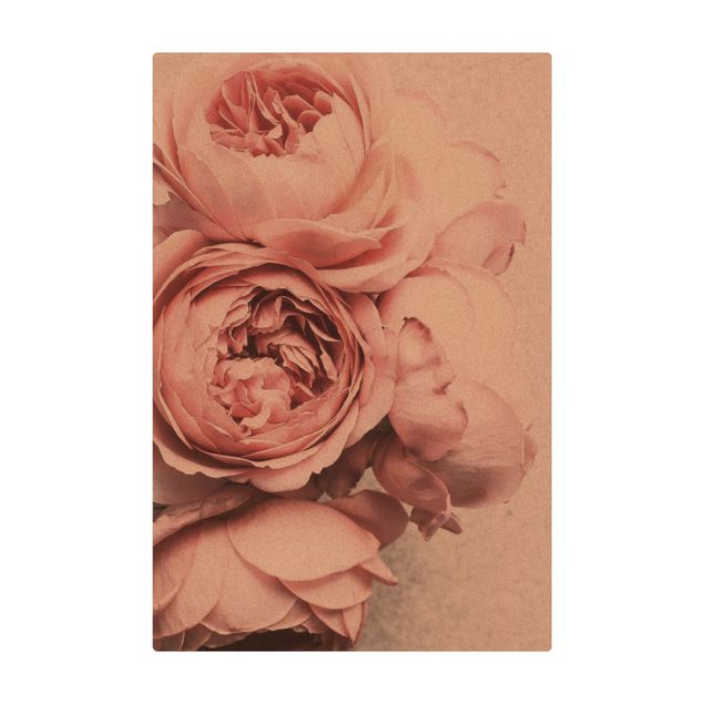 Kork-Teppich - Rosa Pfingstrosenblüten Shabby Pastell - Hochformat 2:3